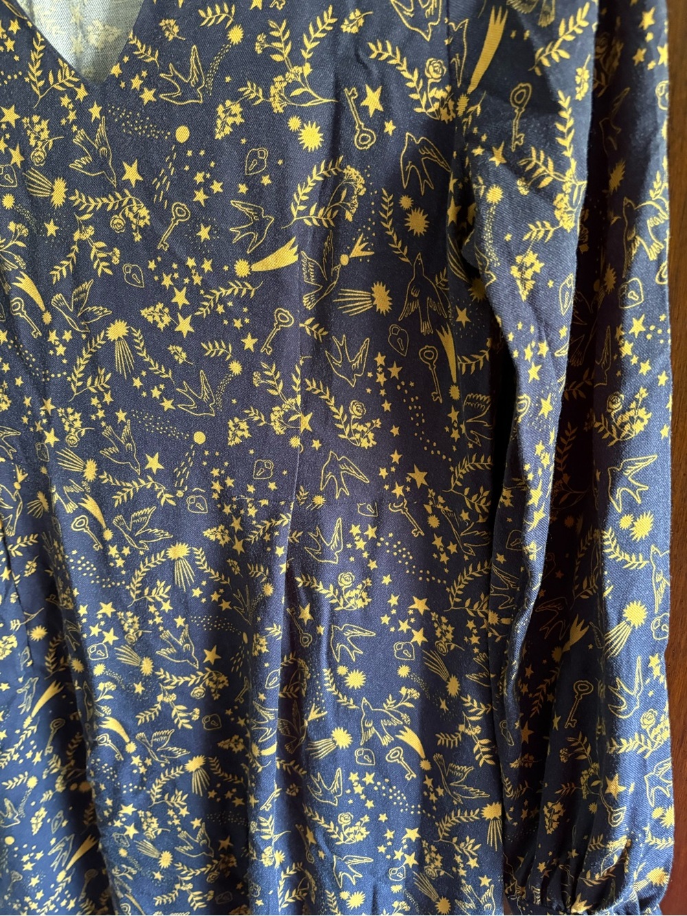 Boden Easy Printed V-Neck Midi Dress Navy and Yellow size 6L - Picture 7 of 8